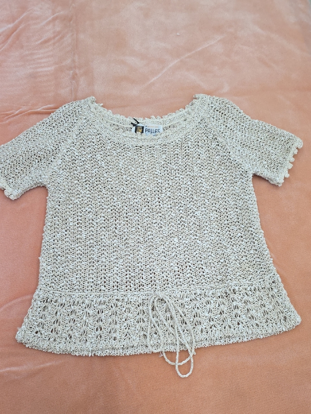 Vintage 1970s/80s Pallas Crochet Knit Short Sleeve Top in Cream Color